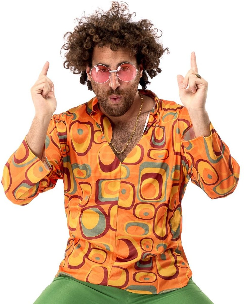 Hippie Kostuum | Jaren 70 Hippie Soul Disco 60s Agent Orange Shirt Man | Large | Carnaval kostuum | Verkleedkleding